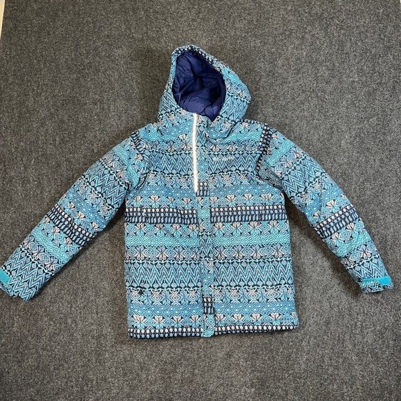 Columbia Kids Blue Patterned Puffer Jacket (M) - Picture 1 of 5